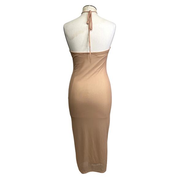 Romantic Rose Mesh Halter Tie Back Bodycon Midi Dress Burnout - Picture 9 of 12